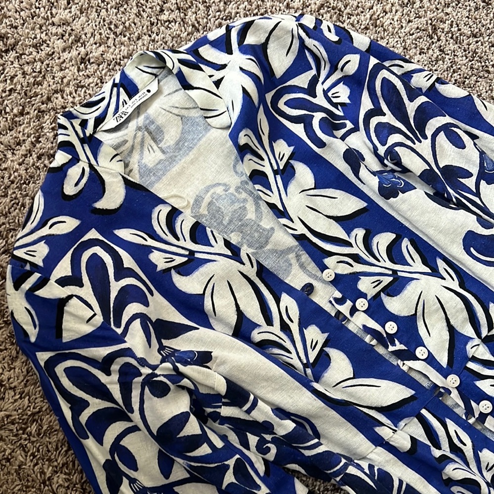 Zara blue mini dress linen size S